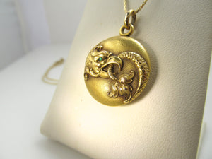 Art Nouveau 14k emerald eye griffin locket