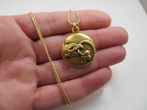 Art Nouveau 14k emerald eye griffin locket