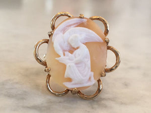 Vintage 14k Gold Cameo Ring Of Leda And The Swan