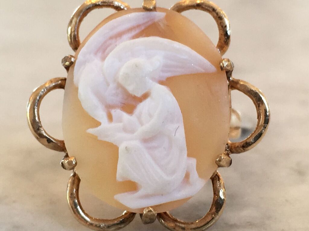 Vintage 14k Gold Cameo Ring Of Leda And The Swan