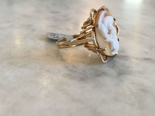 Vintage 14k Gold Cameo Ring Of Leda And The Swan