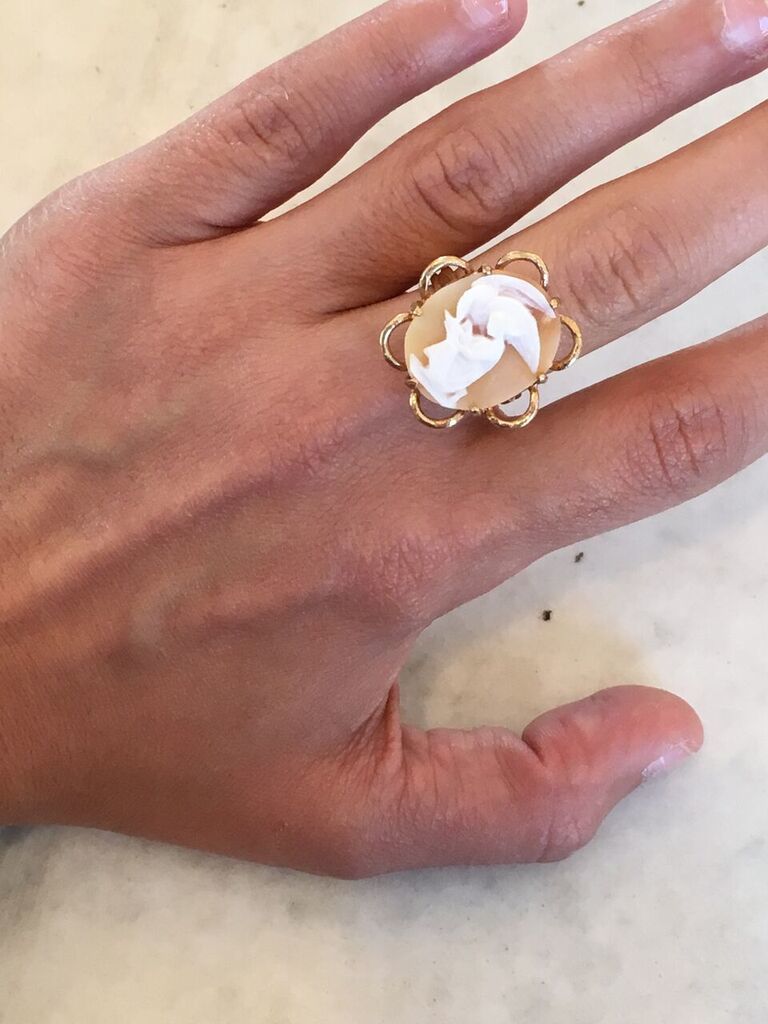 Vintage 14k Gold Cameo Ring Of Leda And The Swan