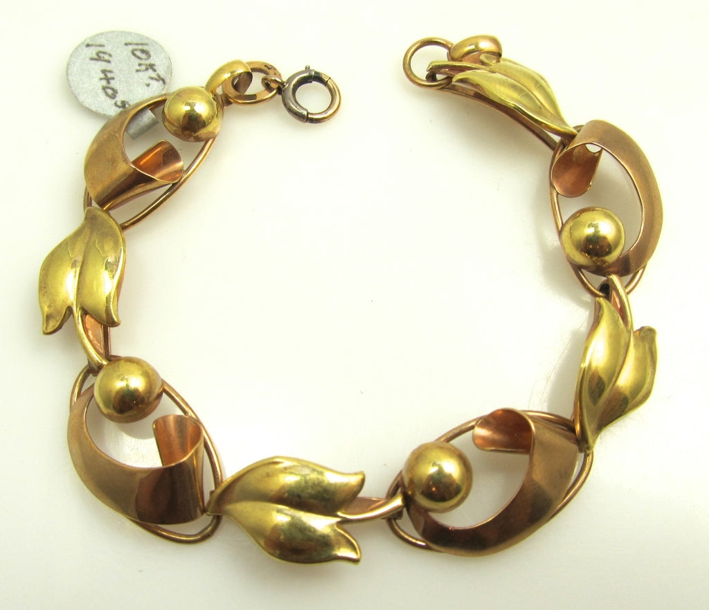 Vintage 10k Rose And Yellow Gold Link Bracelet, Circa 1940.