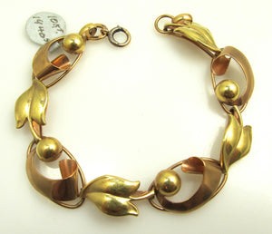 Vintage 10k Rose And Yellow Gold Link Bracelet, Circa 1940.