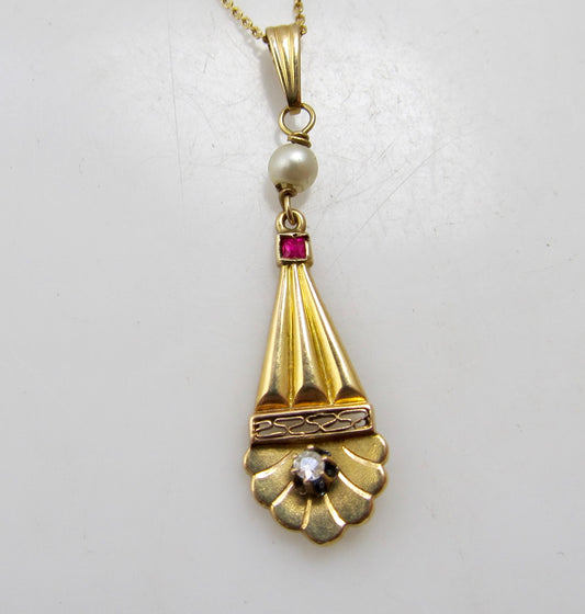 Antique diamond ruby pearl necklace