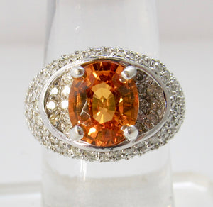 Bright orange natural sapphire diamond ring