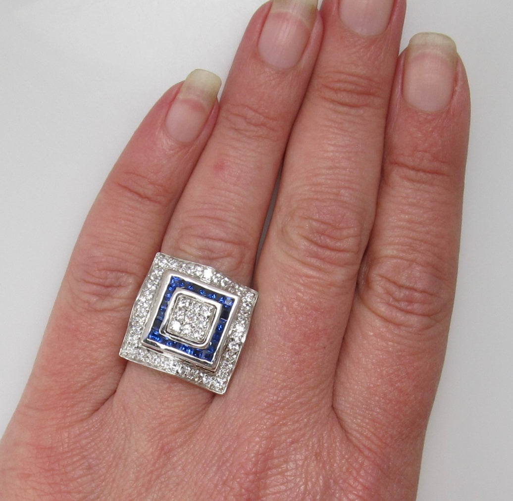 Deco style sapphire and diamond ring