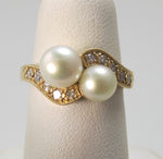 Pearl and diamond bypass ring