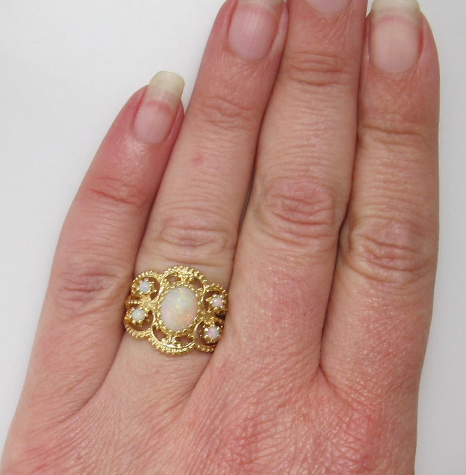 Vintage wide opal band ring