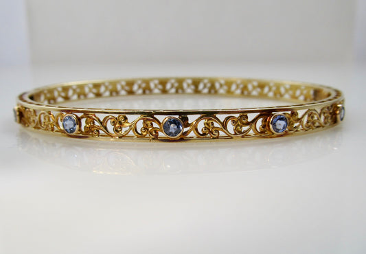 Antique filigree sapphire bangle bracelet