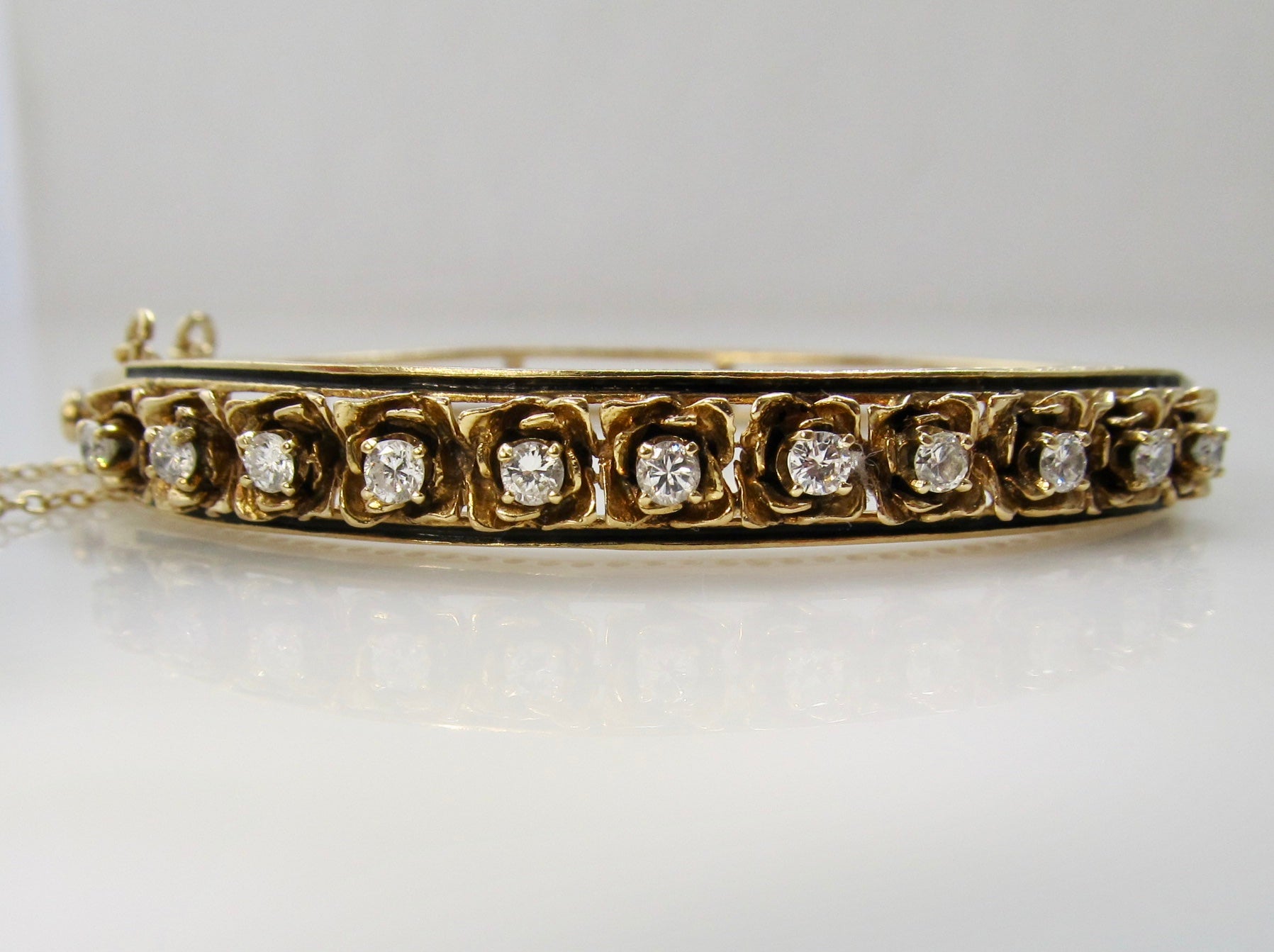 Vintage enamel diamond bangle bracelet