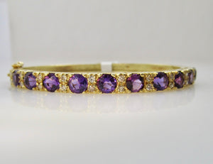 Yellow gold amethyst diamond bangle bracelet