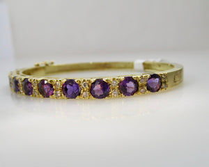 Yellow gold amethyst diamond bangle bracelet