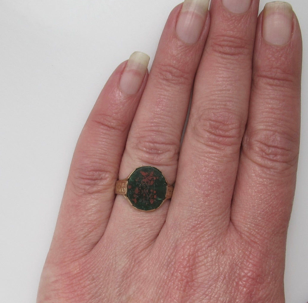 Vintage bloodstone intaglio ring