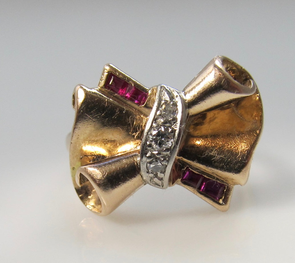 Retro rose gold bow pinky ring
