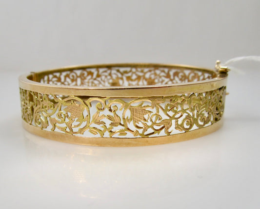 Antique rose gold filigree bangle bracelet