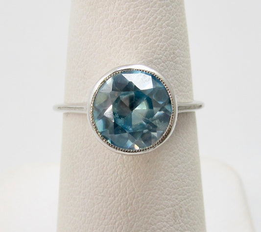 Antique platinum blue zircon ring