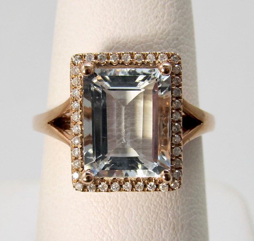 3ct rose gold aquamarine diamond ring