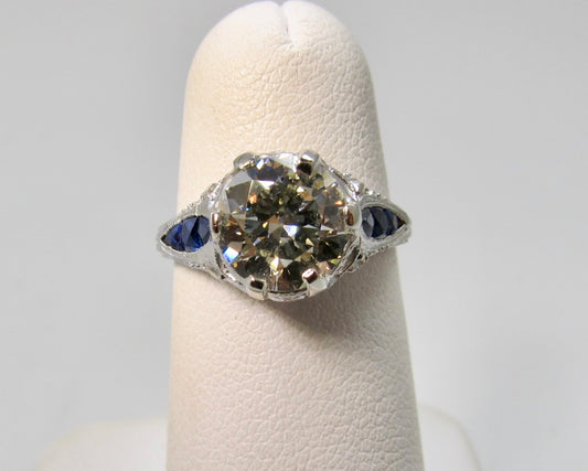 Antique 1.92ct diamond sapphire engagement ring