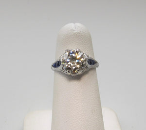 Antique 1.92ct diamond sapphire engagement ring