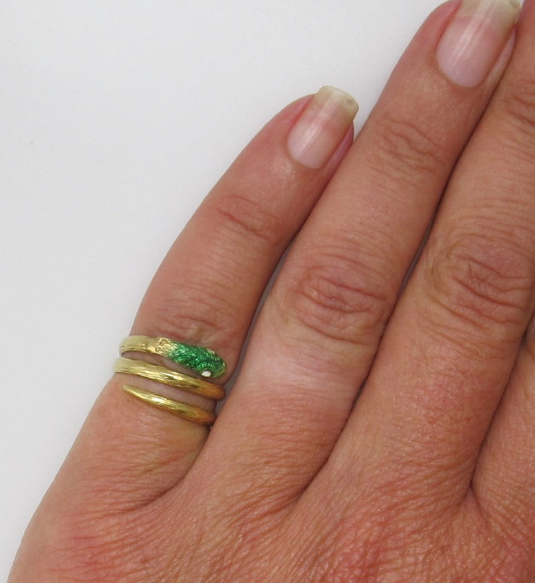 Vintage enamel coiled snake ring