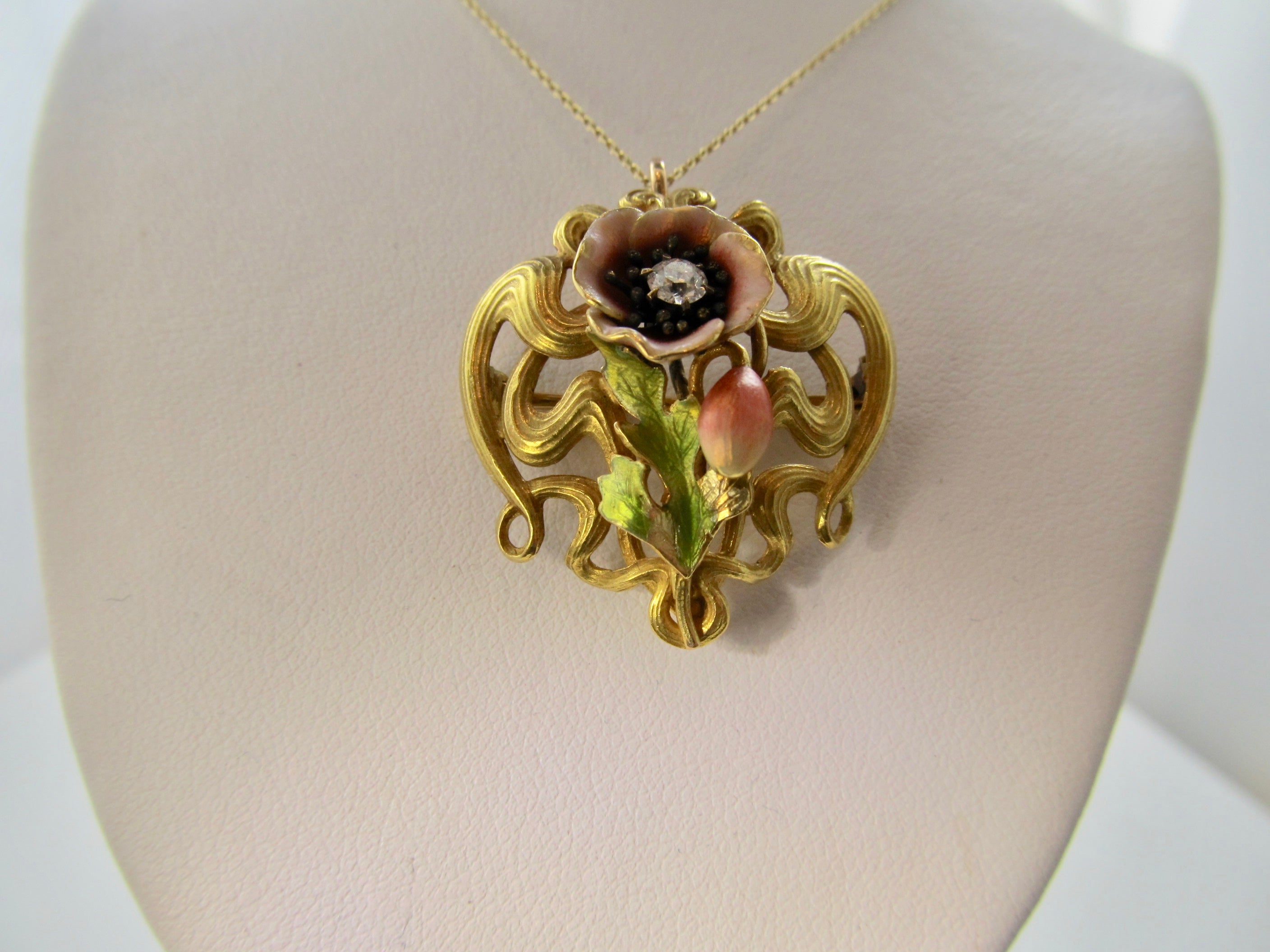 Art Nouveau enamel diamond necklace