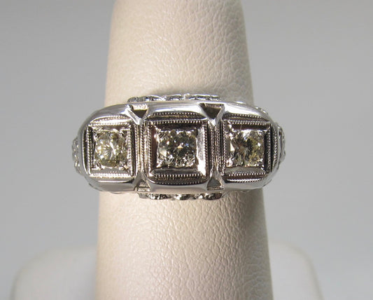 3 stone diamond filigree ring