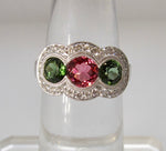 Pink and green tourmaline diamond ring