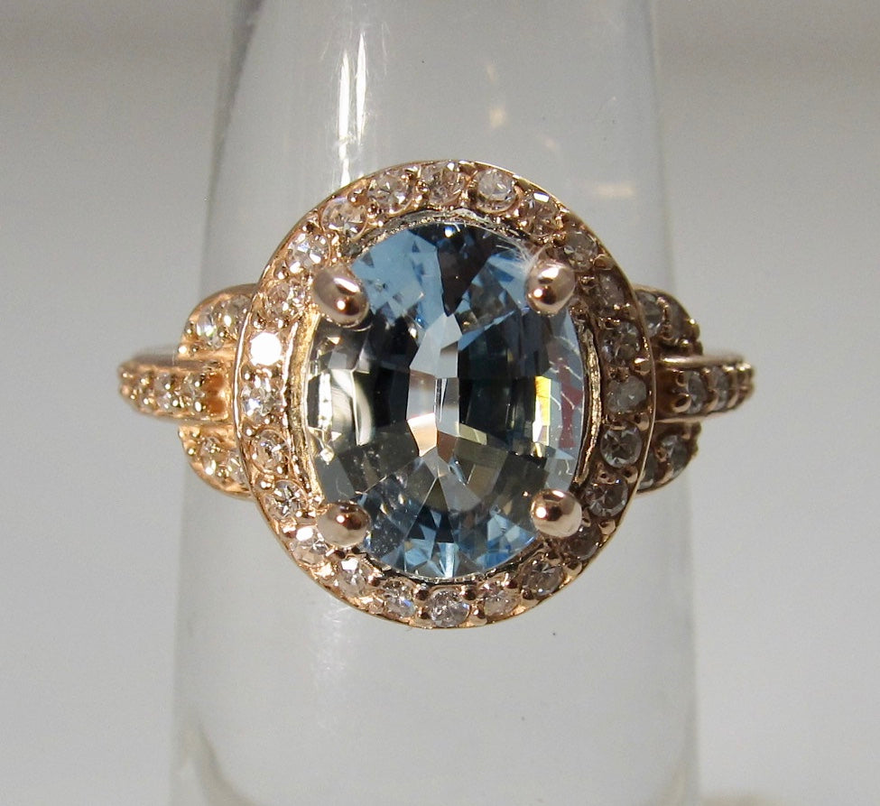 14k rose gold aquamarine diamond ring