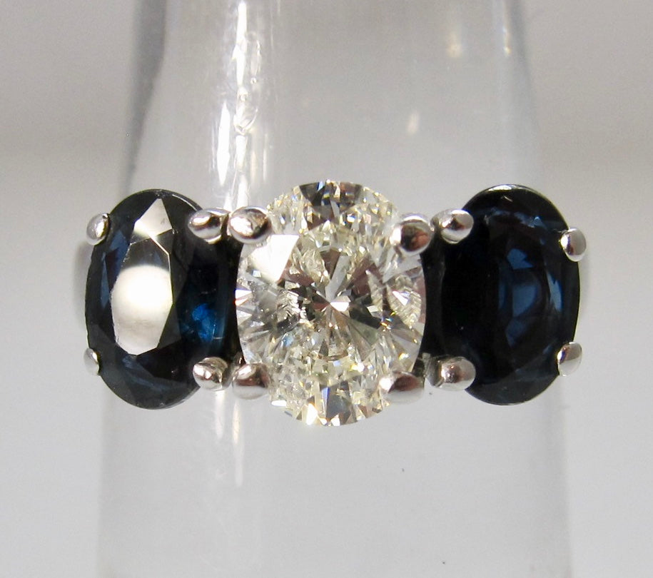 1ct oval diamond and sapphire ring