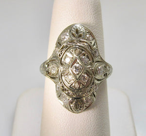 Vintage long filigree diamond ring