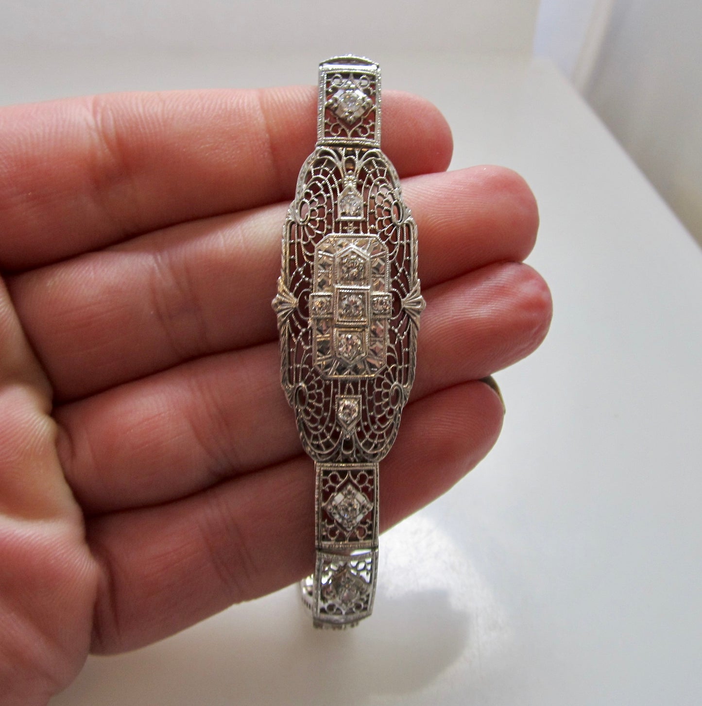 Antique filigree diamond bracelet