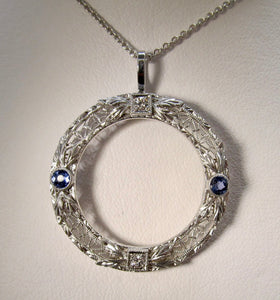 Antique sapphire diamond circle necklace