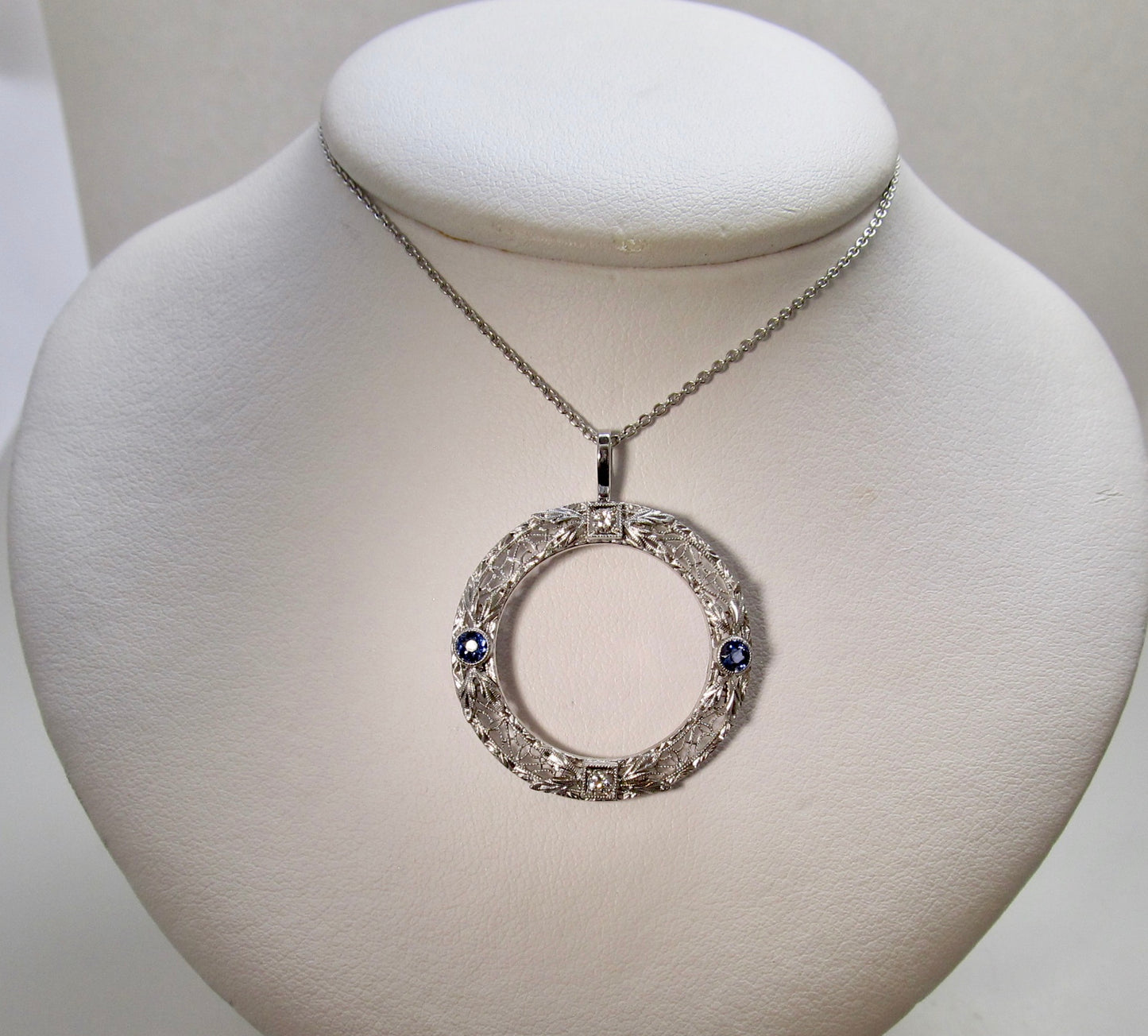 Antique sapphire diamond circle necklace
