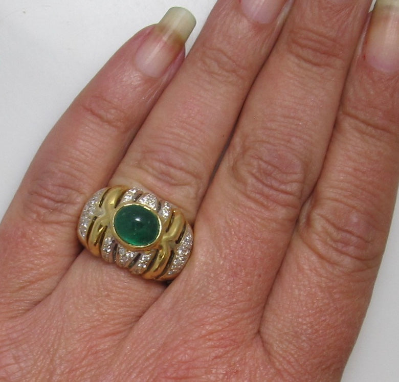 2ct emerald and diamond dome ring