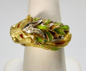 Vintage enamel lion ring