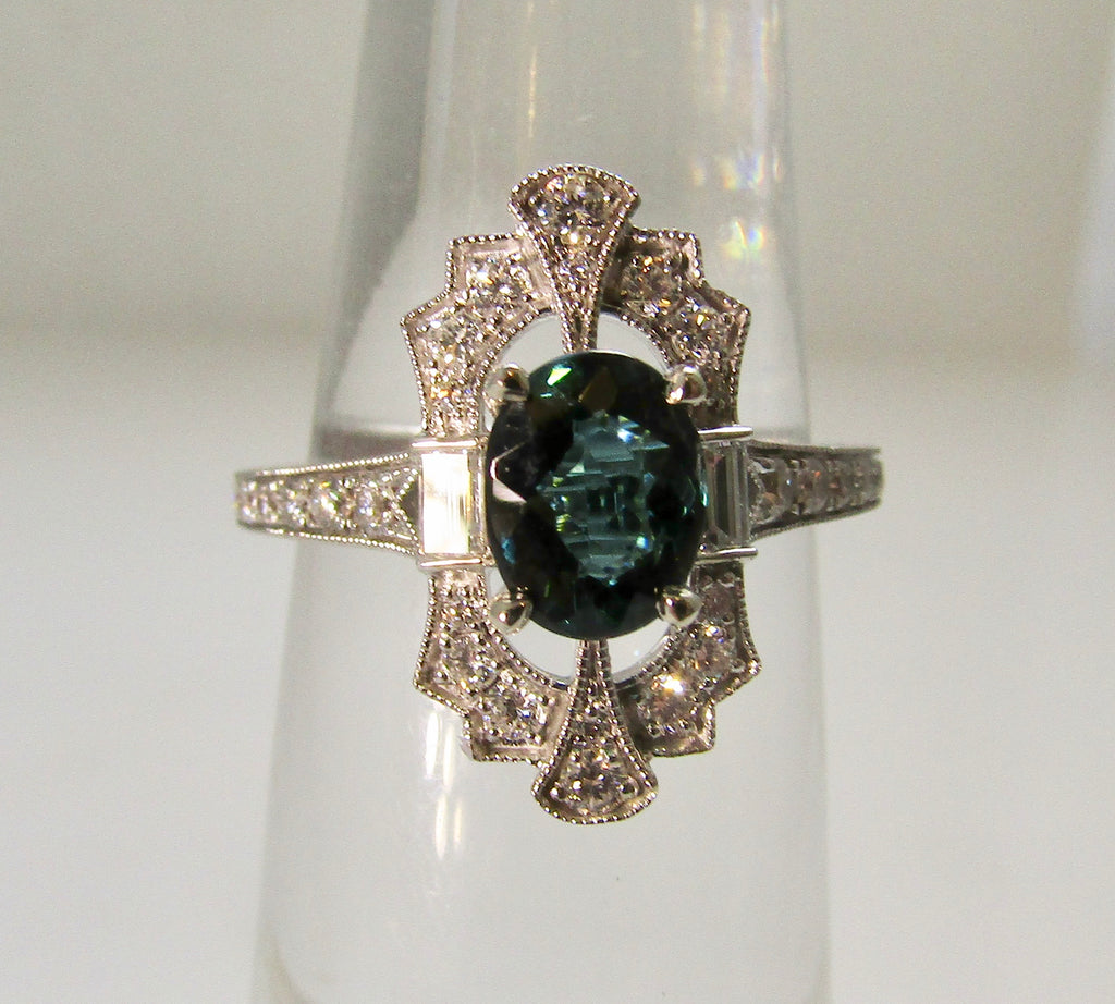 Mermaid tourmaline diamond ring