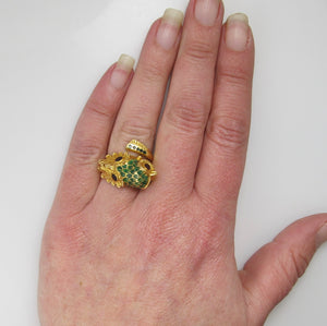 Love!  Vintage owl ring, 18k yellow gold with enamel