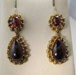 Vintage large garnet drop earrings, 14k yellow gold