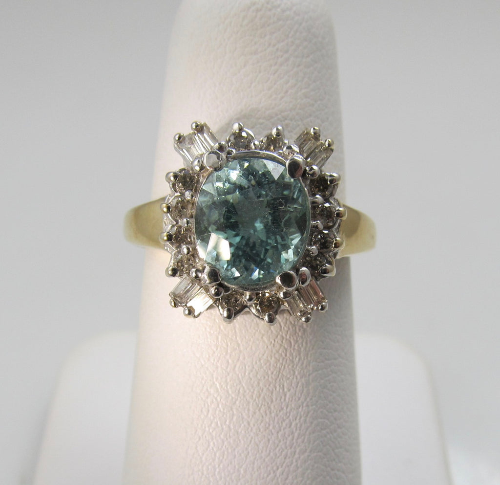 Estate 14k gold blue topaz and diamond ring
