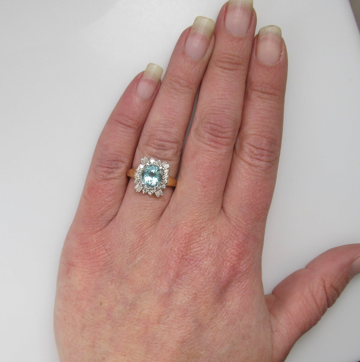 Estate 14k gold blue topaz and diamond ring
