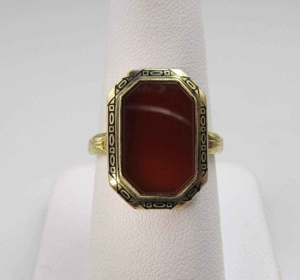 Vintage enamel carnelian ring, 10k yellow gold