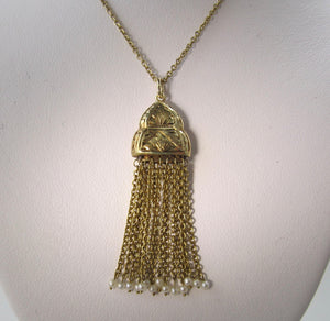 Edwardian tassel necklace with pearls, 14k yellow gold