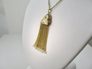 Edwardian tassel necklace with pearls, 14k yellow gold