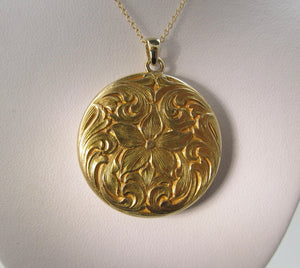 Antique hand engraved flower locket, circa 1900