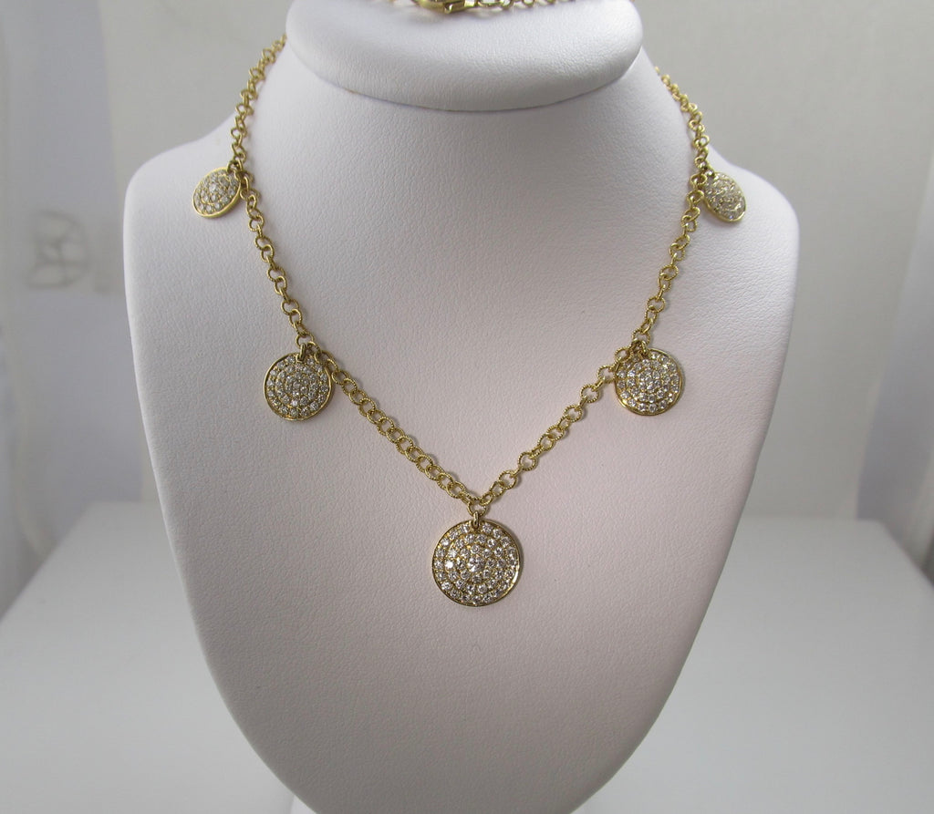 14k yellow gold 2ct pave diamond disc necklace