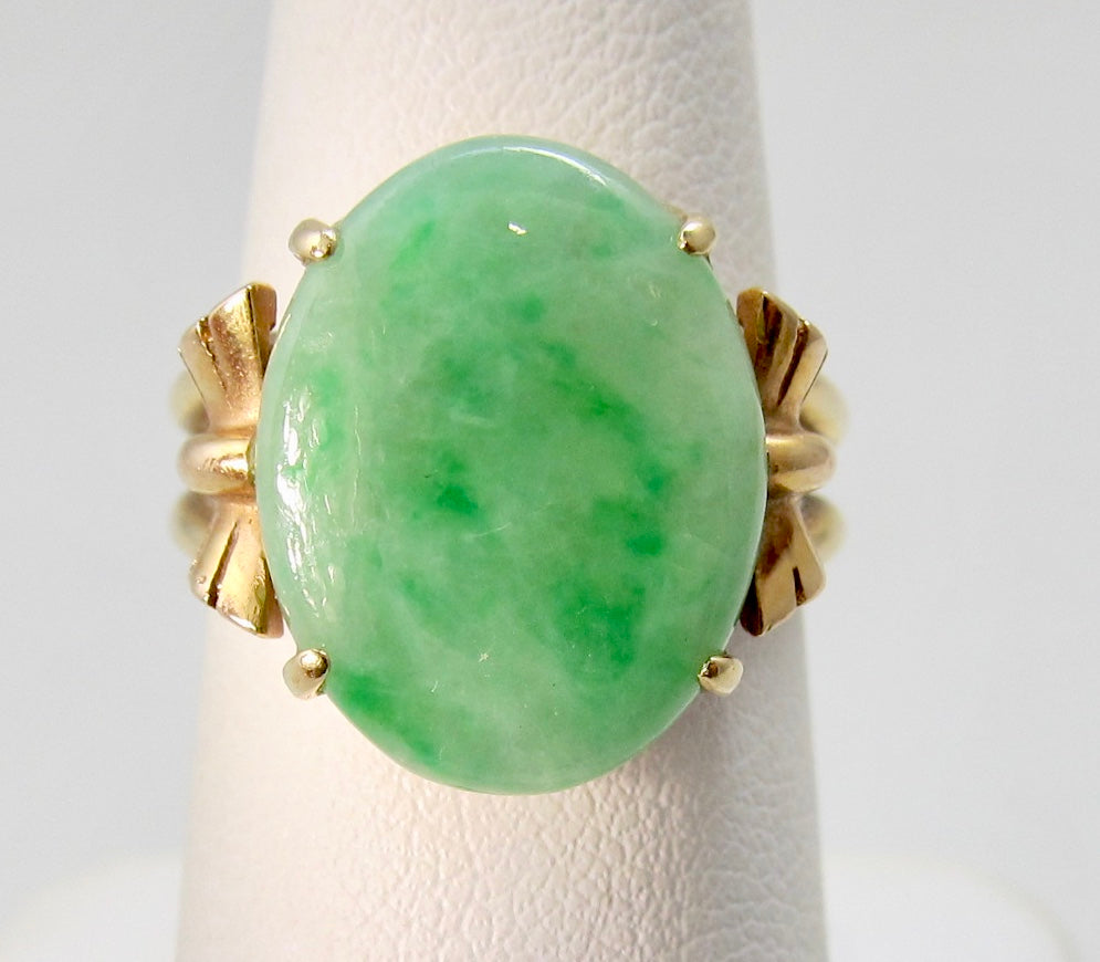 Vintage retro jade ring, 14k rose and yellow gold