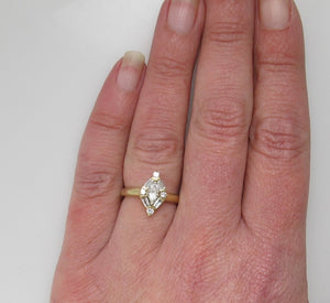 Vintage marquise shaped diamond ring, 14k yellow gold