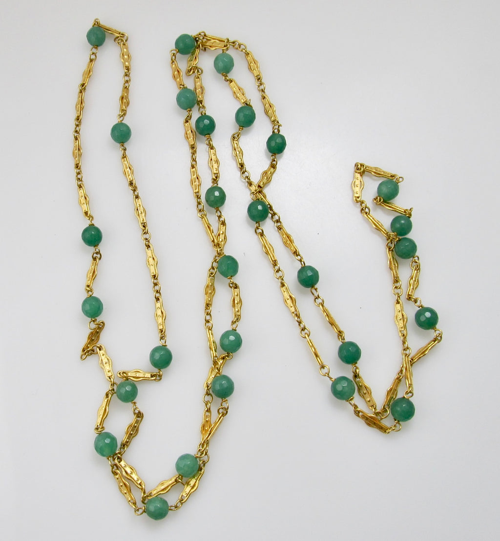 Vintage long 14k yellow gold chain with chalcedony