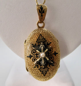 Victorian gold locket with enamel and a pearl